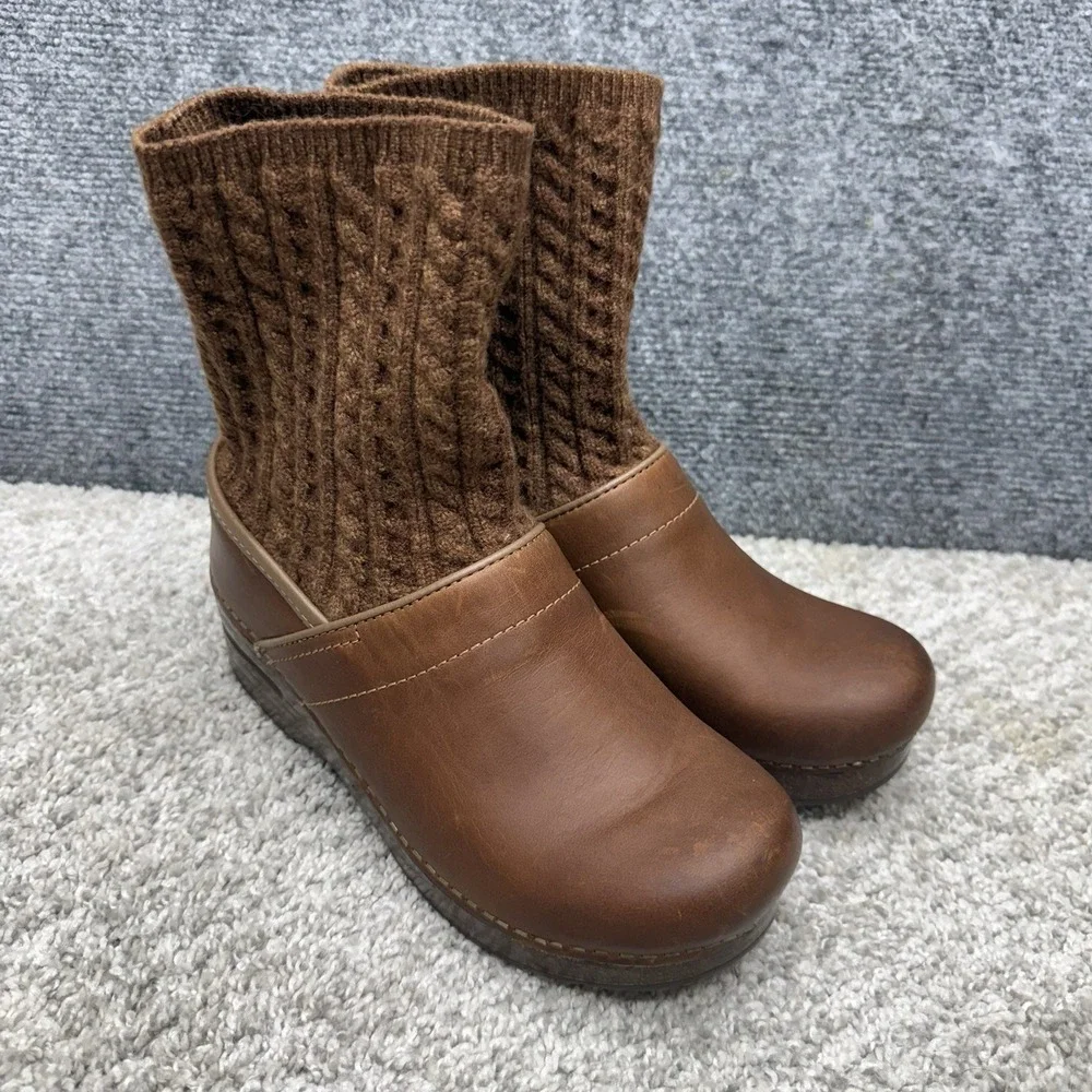 Dansko Chloe leather knit boots brown women's size EU 37 / US‎ 6.5-7.0